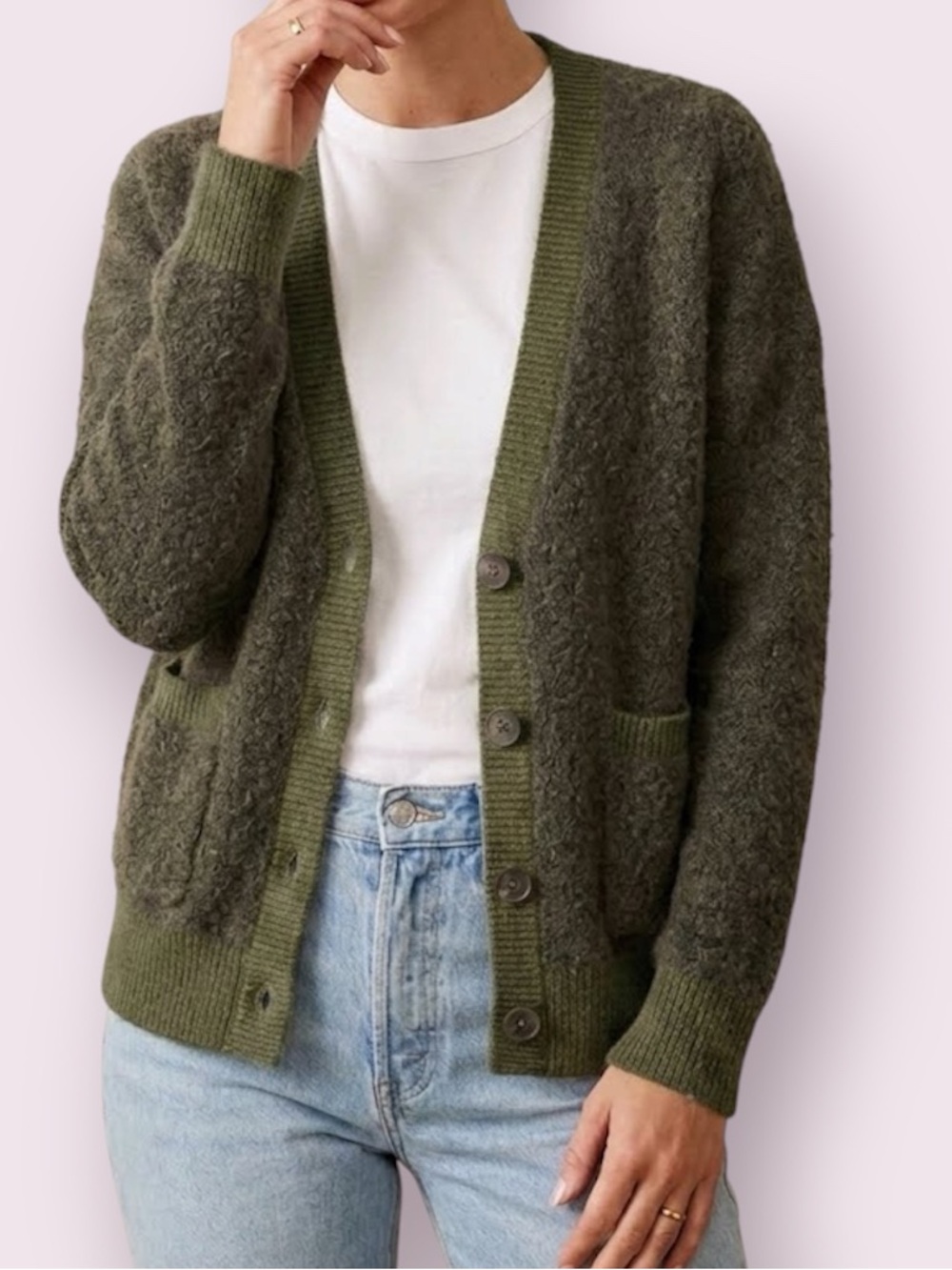 Madewell Olive Green Knobby Knit Grandpa Cardigan Sweater Size Small